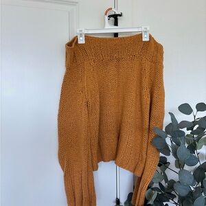 Free People Brown Off-the-Shoulder Sweater with Chunky Knit